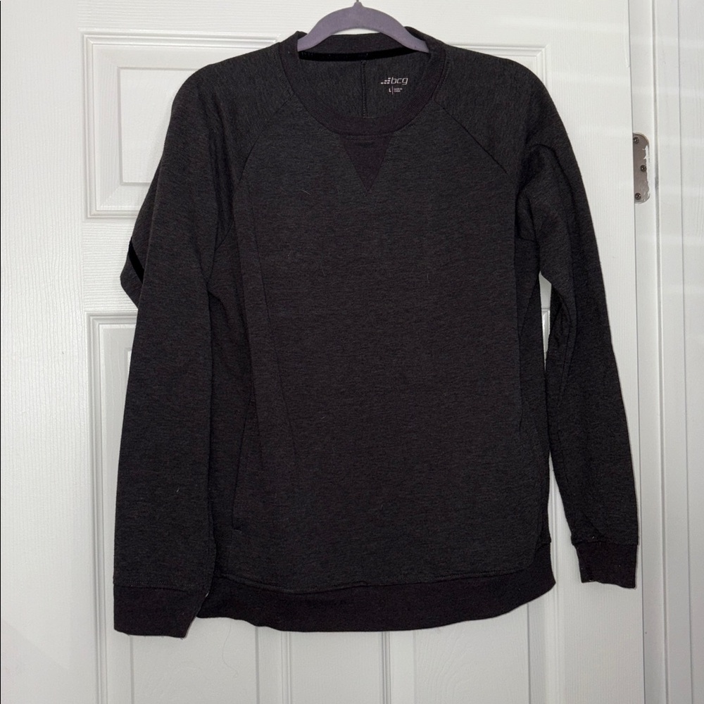 Gray sweater with black stripe